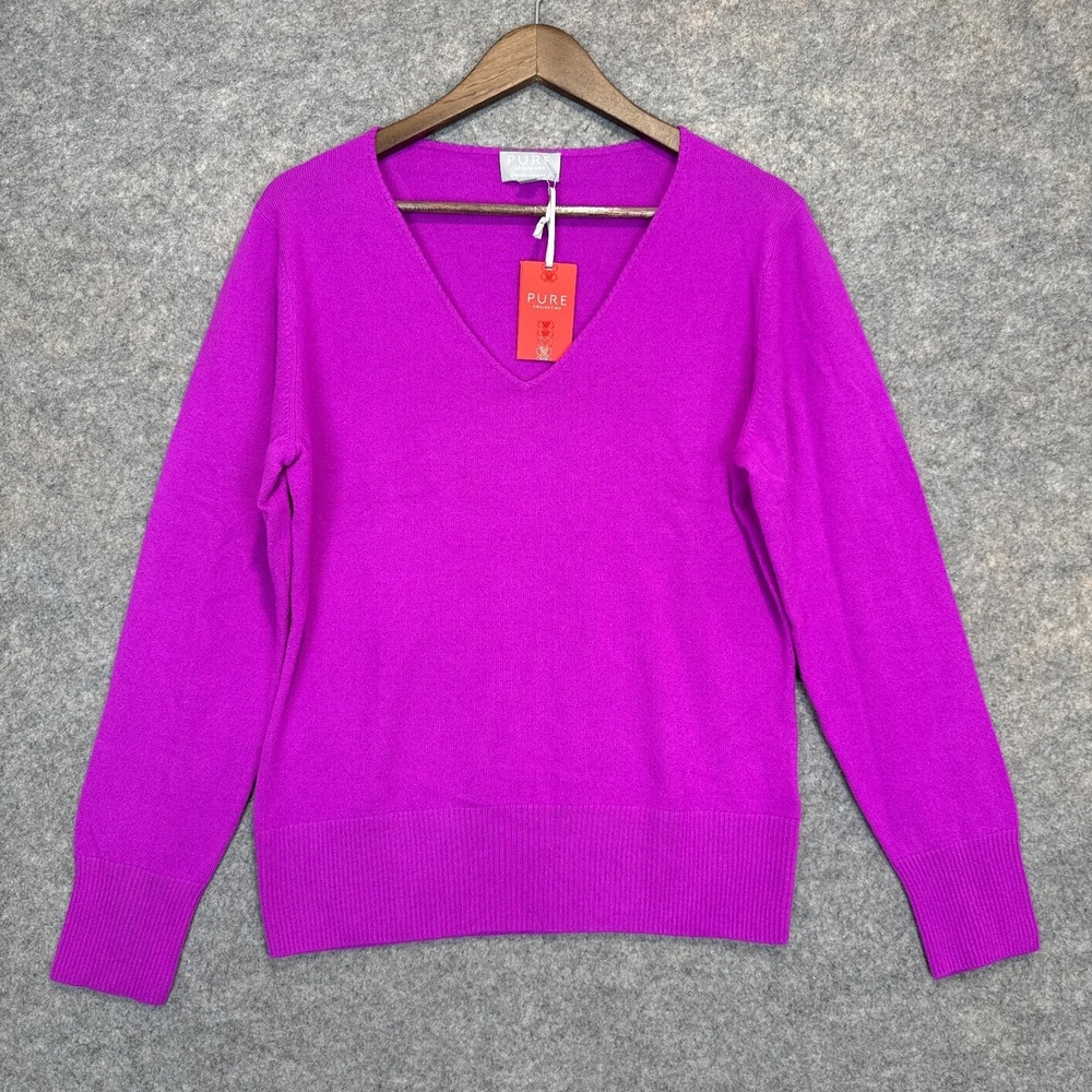 PURE Collection 100% Cashmere Sweater Womens 14 / 16 XL Vivid Magenta Soft NEW
